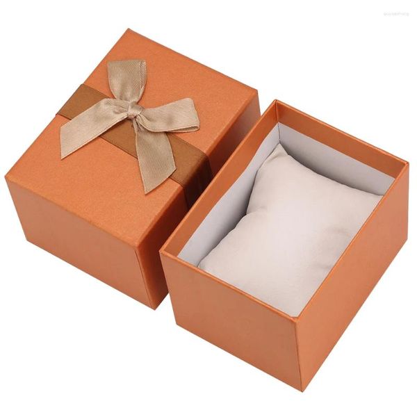 Scatole per orologi Accessori per scatole da donna Orologi arancioni con fiocco e morbidi cuscini Regalo per orologio da 10 cm 7 cm 7,5 cm