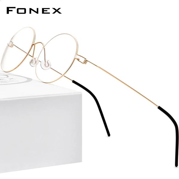 FONEX Screwless Óculos Quadro Mulheres Rodada Miopia Óptica Dinamarca Coreano Óculos de Prescrição Homens Eyewear 98607 240119