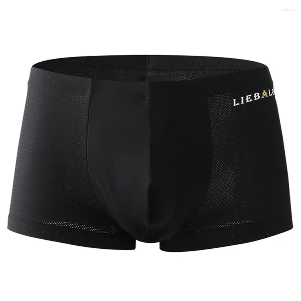 Underpants Bikers traspirante di seta di ghiaccio da uomo mutande mesh pantaloncini per baule di bulge boxer sexy boxer comfort slip