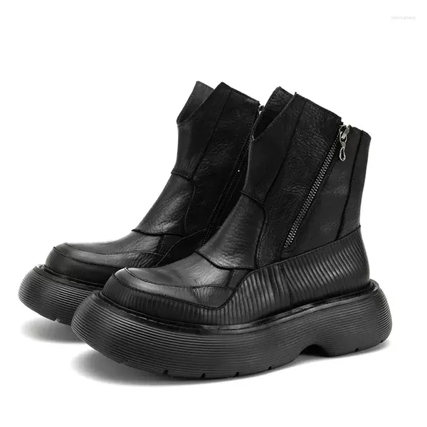 Stiefel im europäischen/amerikanischen Stil, Schuhe für Herren, Herbst/Winter, bilateraler Reißverschluss, echtes Leder, Motorrad, dicke Sohlen, Erhöhung