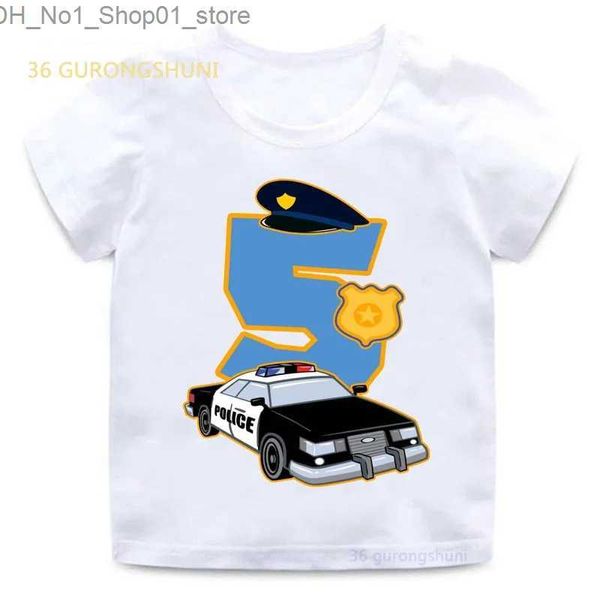 T-shirt abbigliamento per bambini Cartoon t Shirt per ragazze Tshirt T-shirt per ragazza 2 3 4 5 6 ° compleanno polizia Abbigliamento per bambini Ragazzi Magliette grafiche Q240218