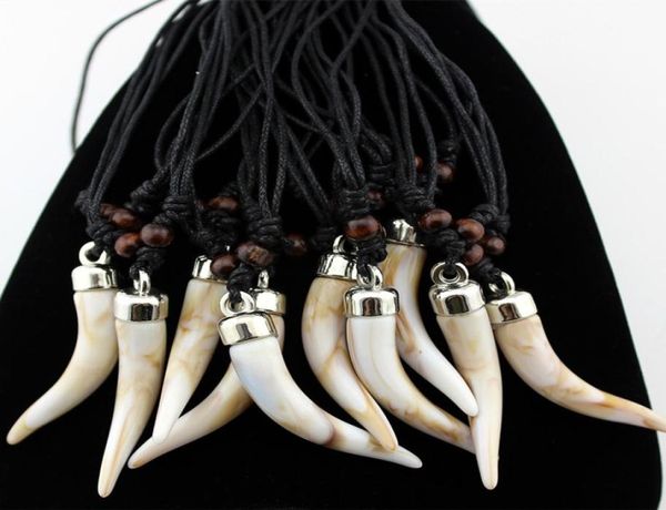 Moda jóias inteiras misturadas 12 peças design acrílico imitação de dente de elefante colar pingente de dente de lobo amuleto presente mn5796938196