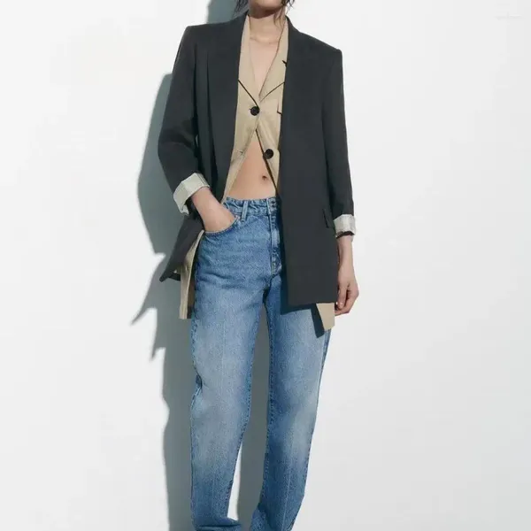 Kadınlar Suits Yüksek Kaliteli 2024 Yaz Moda Rahat ve Şık All Maç Keten Karışımı Cardigan Blazer Giyim