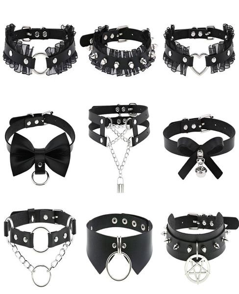Moda jóias de couro cravado gargantilha punk colar feminino rebites cravejado chocker chunky colar goth jóias metal gótico emo a2874298