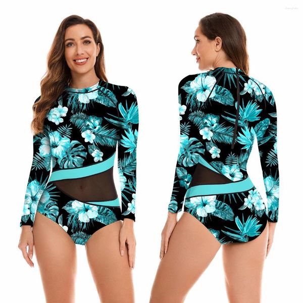 Mulheres Swimwear 2024 Sexy Summer Womens Rash Guard UPF 50 Swim Shirt One Piece Daving Terno de Banho Maiô Beach Wear Bodysuit