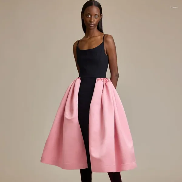 Vestidos casuais cintas de espaguete preto rosa cetim dess joelho-comprimento vestido de festa feito sob encomenda mulher roupas sempre bonitas para mulheres