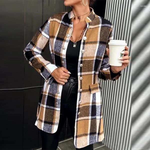 Jaquetas femininas inverno casual xadrez impressão mulheres casaco de lã retro harajuku single-breasted camisa jaqueta outono feminino manga longa escritório