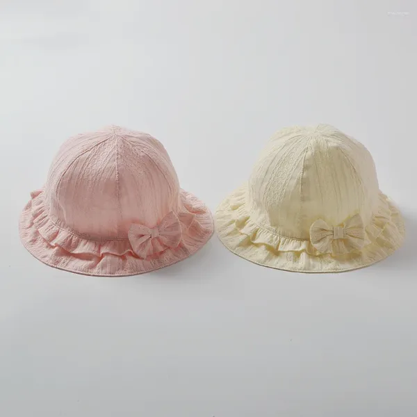 Береты, шляпа-ведро для маленьких девочек, летняя пляжная кепка от солнца с бантом, защита от ультрафиолета и ремешком, дышащий праздничный уличный аксессуар для малышей