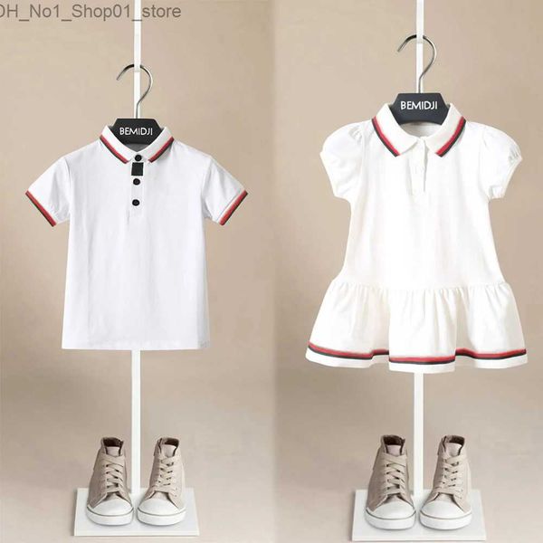 T-Shirts Yeni Çocuk Butik Kıyafetler Kızlar İçin Boylar Yaz Polo T-Shirt Elbise Çocuklar Aile Eşleşen Kıyafetler Kardeş Kardeş Bebek Giyim Q240218