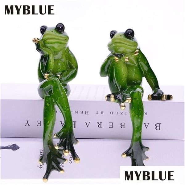 Dekoratif Nesneler Figürinler MyBlue 2pcs/Set Kawaii Bahçe Hayvan Reçine Düşünce Çift Kurbağa Heykelcik Minyatür Nordic Ev Odası Sekmesi DH8X9