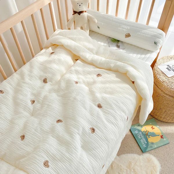 2023 coreano puro algodão dos desenhos animados urso creme quente colcha do bebê quatro estações nascido swaddle envolto cama 1x12m 240127