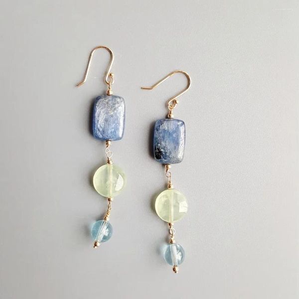 Brincos pendurados liiji real kyanite prehnite azul topázio 925 prata esterlina artesanal gota jóias delicadas para presente feminino