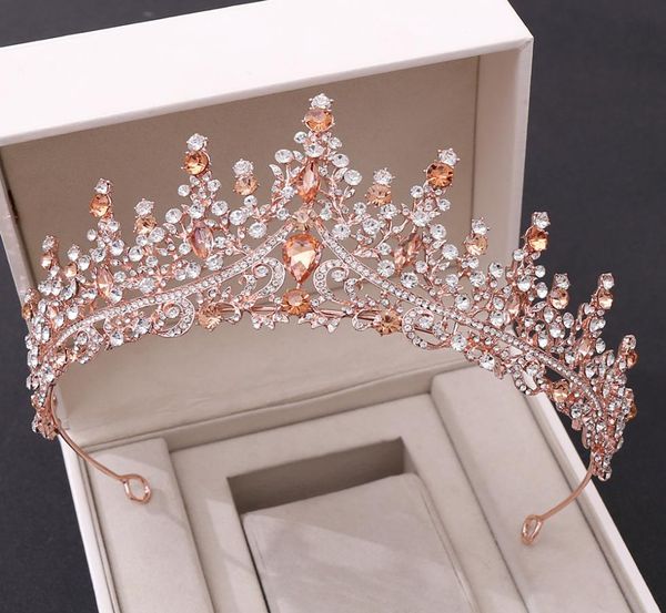 Barocco retrò oro rosa pesca cristallo diademi da sposa corona strass spettacolo prom diadema sposa fascia accessori per capelli da sposa9378028