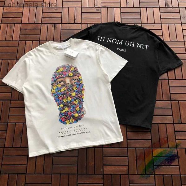 T-shirt da uomo IH NOM UH NIT Paris Mask Rose Stampa T-shirt Uomo Donna Alta qualità Hip Hop Oversize T-shirt casual T240218