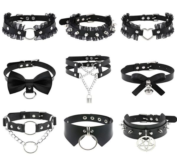 Moda jóias de couro cravado gargantilha punk colar feminino rebites cravejado chocker chunky colar goth jóias metal gótico emo a7577577