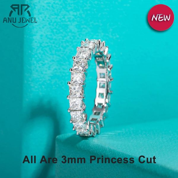 Anujewel 3mm princesa corte d cor banda 925 prata esterlina 18k banhado a ouro anéis de casamento jóias atacado 240119
