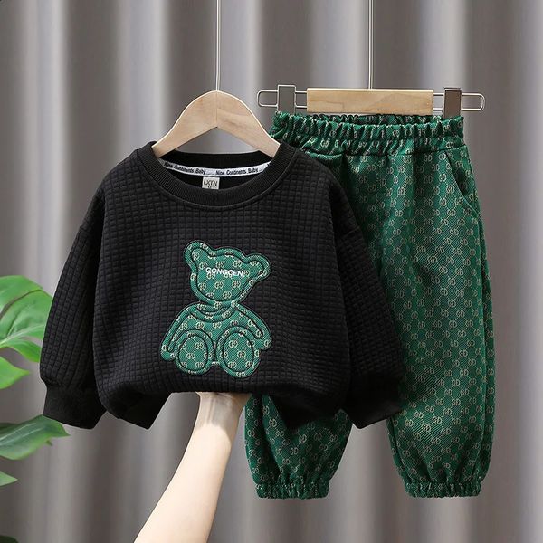 Primavera adolescente roupas conjunto dos desenhos animados bearsweatshirt pulôver e calças terno crianças meninos superior e inferior 2 peças agasalho 240218