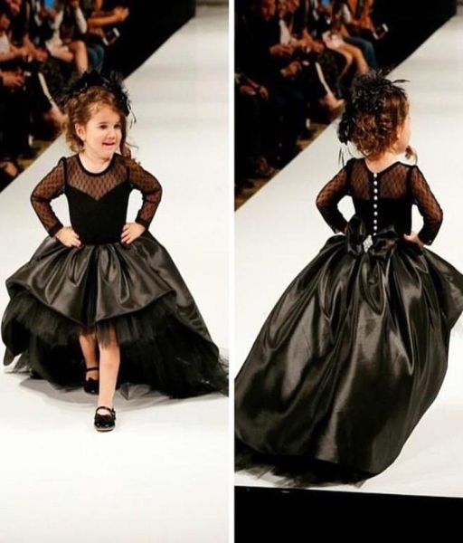 2019 Бальное платье принцессы с капкейками, черная тафта, высокие и низкие пышные платья для девочек с длинными рукавами, модные детские торжественные платья для выпускного вечера1630409