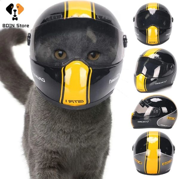 Mini bonito capacete para animais de estimação gato cão boné ao ar livre capacete da motocicleta para filhote de cachorro anti-colisão chapéu estilo po coelho decoração 240131