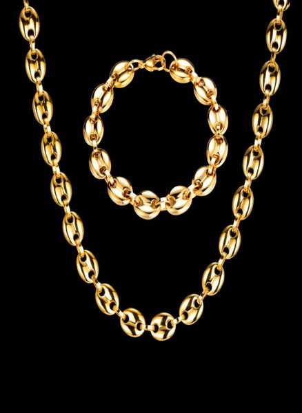 2021 HIP Hop Larghezza 11MM Acciaio inossidabile Oro Chicchi di caffè Collana a catena Bracciali per uomo Gioielli6430385