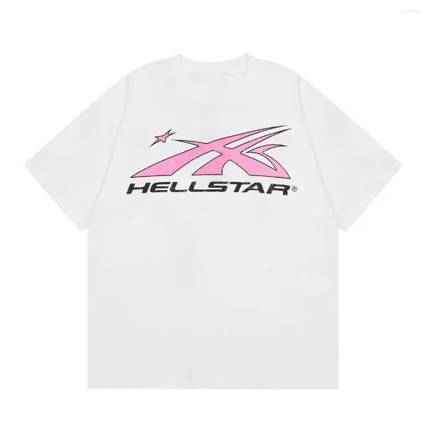 T-shirt da uomo Hellstar 2024 American Retro Style traspirante rosa stampato grande modello Logo Design High Street a maniche corte