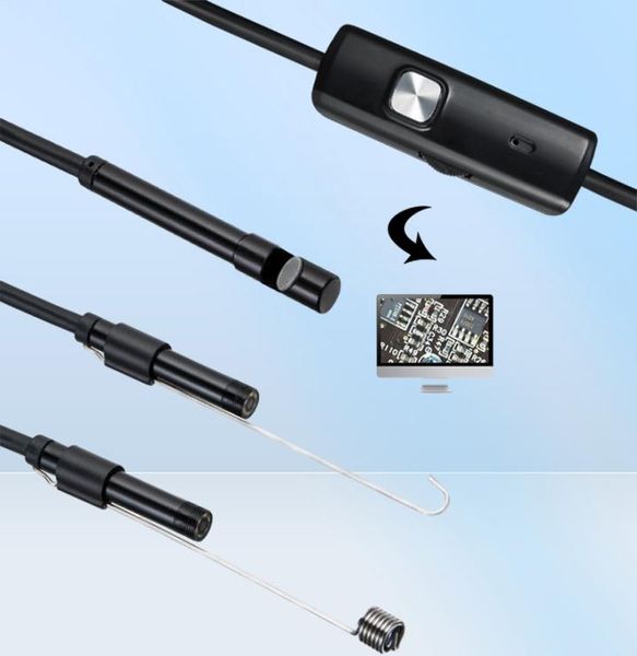 Mini câmera endoscópica à prova d'água endoscópio boroscópio fio macio ajustável 6 LEDS 7mm Android TypeC USB inspeção camea para car2000193