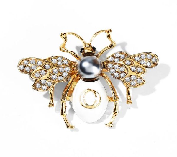 Marka Rhinestone Pearl Bee Brooch Pin Kadınlar Vintage Brooches Arkadaş Partisi Hediyesi3359233