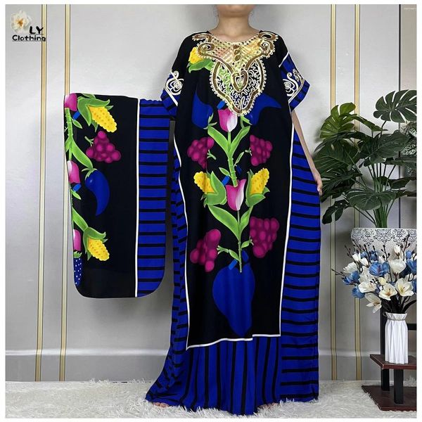 Roupas étnicas Africano Casual Vestidos de Manga Curta Algodão Dashiki Impressão Floral Solto Maxi Islam Mulheres Vestido 2024 Roupas Abaya