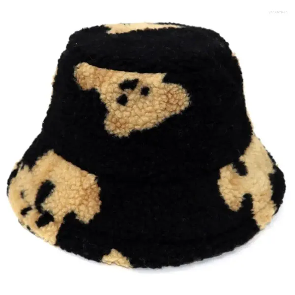 Berretti Moda Spessore Caldo Inverno Primavera Cappelli a secchiello per Lady Uomo Donna Fuzzy Bear Cappello termico regolabile Pesca leopardo