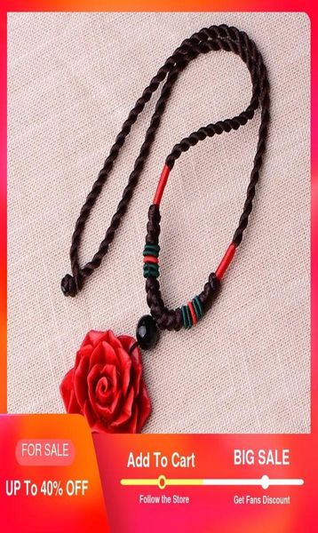 Romantische Choker -Statement Halskette Frauen große Kette Rot Rose Blumen Halskette Schwarze Steinpedanten Halsketten Tropfenhopping 20204645434