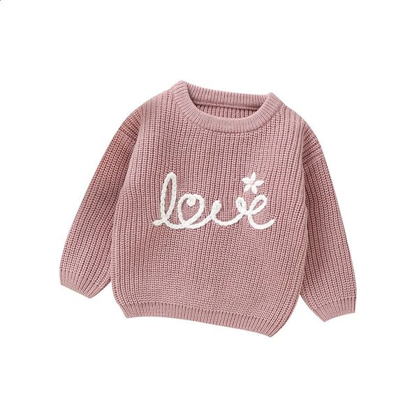 Bebek kız Sweaters Giysileri Bahar Sonbahar Gündelik Mürettebat Boyun Uzun Kollu Örgü Doğum Pembe Saklama Jumper Kış Bebek Örgü 240124