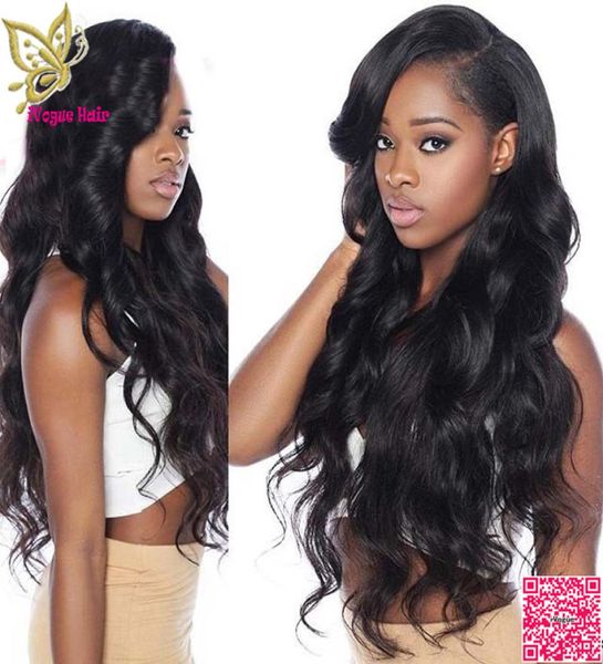 Бразильские волнистые парики из натуральных волос на кружеве с боковой челкой Необработанные человеческие волосы Полный парик шнурка Объемная волна для чернокожих женщин Натуральный B7988898