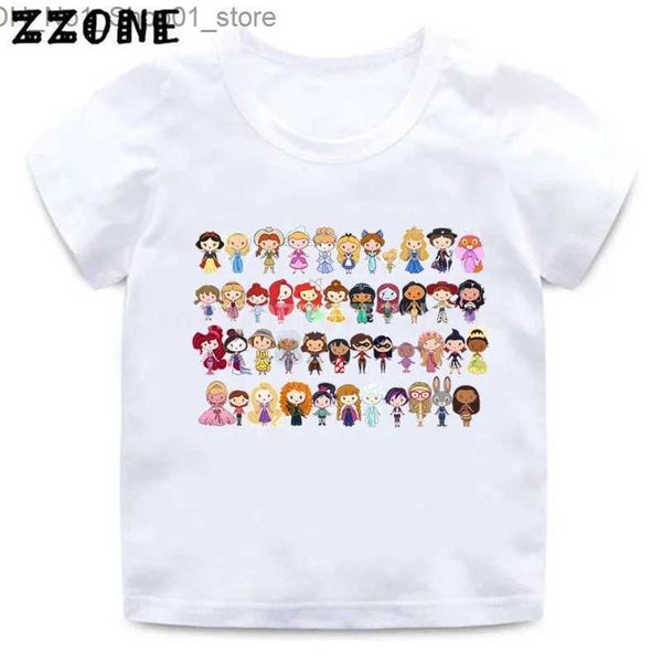 Футболки для девочек и мальчиков «Маленькие принцессы», потрясающая футболка с героями мультфильмов, детская забавная одежда, детские летние белые топы, детская футболка Q240218