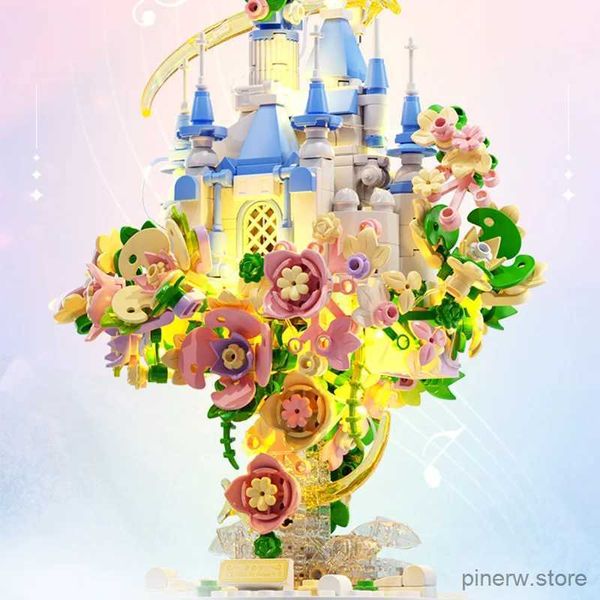 Blocchi Creative Flower Castle Bastone da giardino sospeso con luci Building Builds Bricks Decoration Toys Valentine Regali