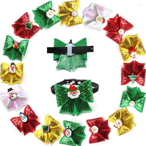 Vestuário para cães 40pcs Acessórios de Natal Coleiras removíveis Brilhando Pet Bow Tie Pequeno Bowites Collar Supplies