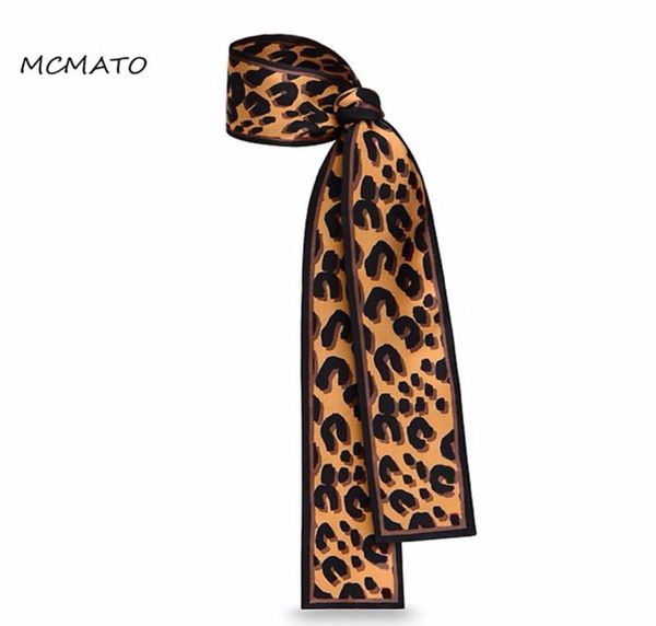 Распродажа, женский шелковый шарф из саржи с леопардовым принтом, длинный маленький головной платок длиной 116 см, 8 см, женский платок на четыре сезона, сумка с лентами, галстук 8881171