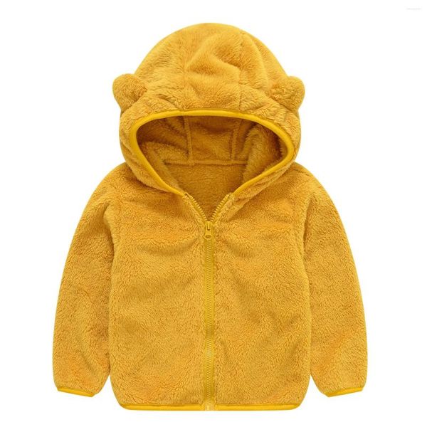 Куртки на молнии, флисовая верхняя одежда, плотная теплая уха для малышей, милое пальто с капюшоном для маленьких мальчиков, куртка для девочек
