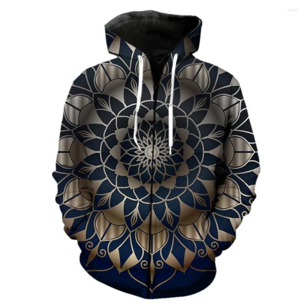 Hoodies masculinos mandala zíper com capuz jaquetas moletom oversized engraçado 2024 moda manga longa legal harajuku primavera