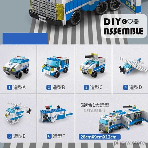 Blocos 6 em 1 cidade polícia carro motor de engenharia de incêndio mini caminhão carregador modelo clássico blocos de construção conjuntos de tijolos brinquedo presente de natal