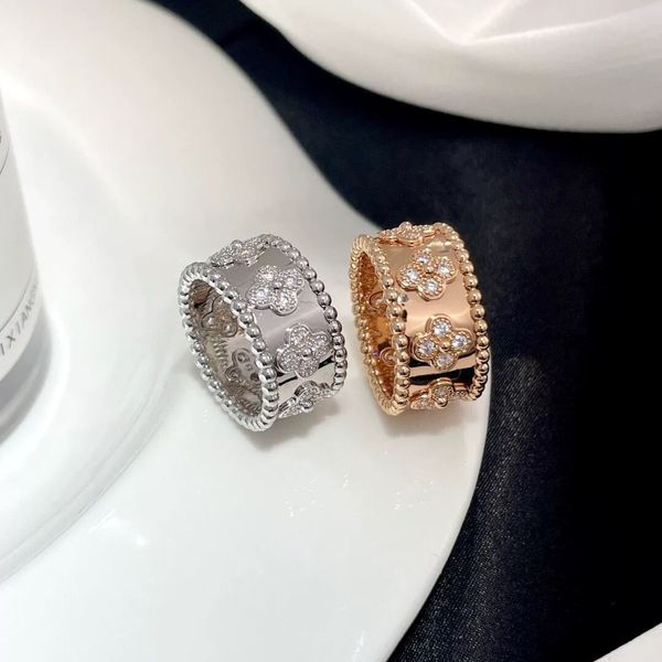 2024 Four Leaf Clover Cleef Ring Caleidoscopio Anelli per le donne Oro Sier Diamond Nail Ring Anelli San Valentino Party Designer Jewelryq8