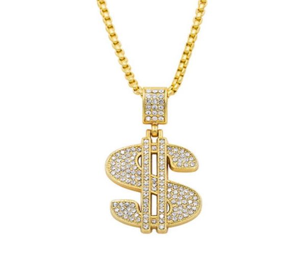 Donne di alta qualità Uomo Hip hop placcato oro 24k Rapper Crystal US Dollar Pendenti Rock USD vaso di fiori Pendenti Collane a catena jewe7742483