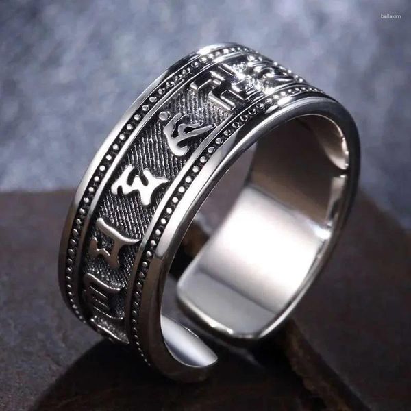 Cluster Ringe 925 Silber In Sechs Wort Wahres Herz Sutra Ring Für Frauen Und Männer Paar Nationalen Stil Party Schmuck Einstellbar