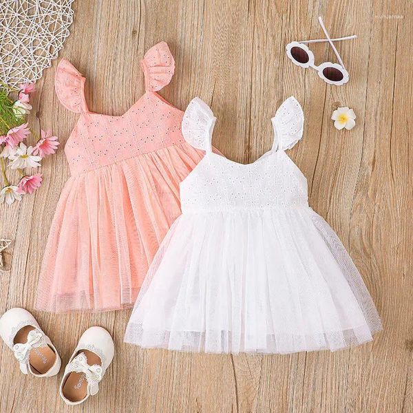 Vestidos de menina para bebês meninas manga flare vestido de tule renda patchwork roupas pequenas crianças verão