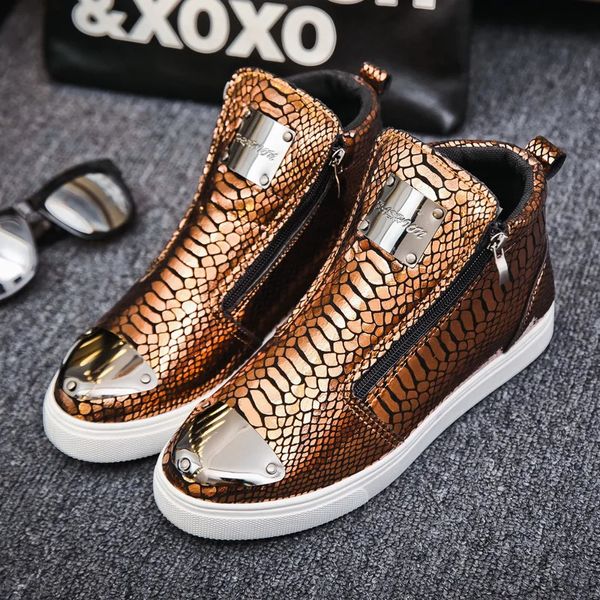 Zipper High Top Sneakers Männer Mode Leder Schuhe Für Männer Luxus Goldene Casual Turnschuhe Männlichen Hip Hop Rock Schuhe 240125