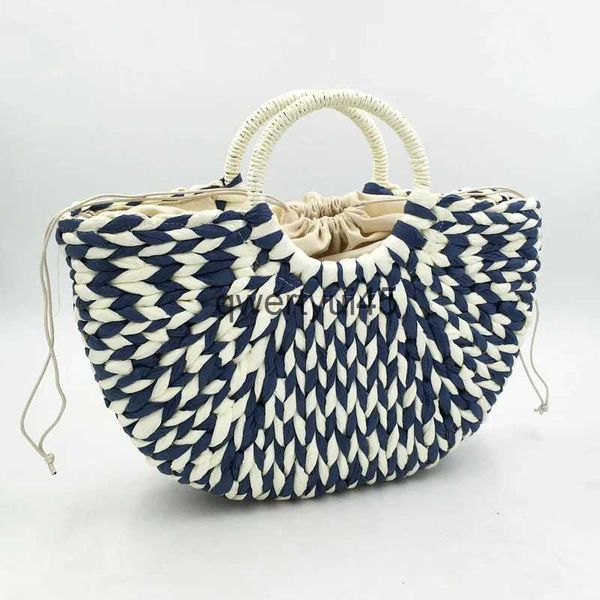 Totes Rope Woven Semicerchio Donna andbag andmade Borsa da donna Beac Bag alf Moon Borse estive in paglia Boemian Tote Round Wood andle BasketH24218