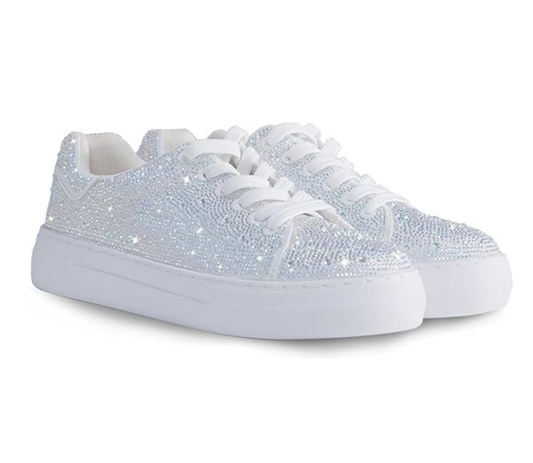 Glitzernde Strass-Sneakers für Damen, Bling-Sneakers, Strass-Sneakers, weißer Schuh, glitzernde modische Plattform mit schillernden Strasssteinen