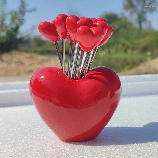 Forchette 5 pezzi da cucina articolo per la casa amore creativo forchetta da frutta set da torta in acciaio inossidabile stoviglie decorative a forma di cuore rosso rosa