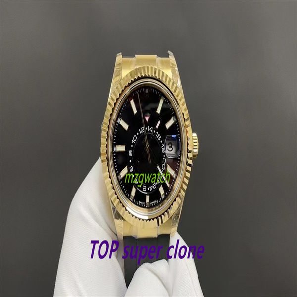 Noob Watch Mekanik 9002 Hareket Çapı 42mm Ay Faz Fonksiyon Doğal Kauçuk Kemer Safir Kristal Cam Siyah Kadran Su Geçirmez