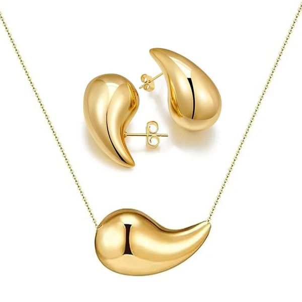 Глянцевое ожерелье-капля из 14-каратного золота, серьги для женщин, новый винтажный водонепроницаемый комплект ювелирных изделий, подарок