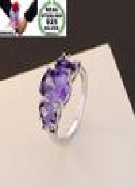 OMHXZJ Interi europei tre anelli di pietra Moda Donna Uomo Festa Regalo di nozze Argento Viola Ametista Anello in argento sterling 925 R5681712